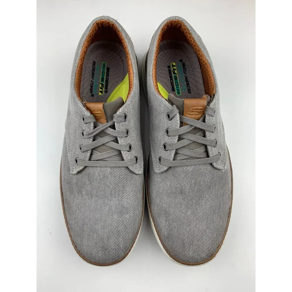 Skechers Moreno Ederson Canvas Oxford Shoes Comfort Taupe Grey Men's 11.5 Wide